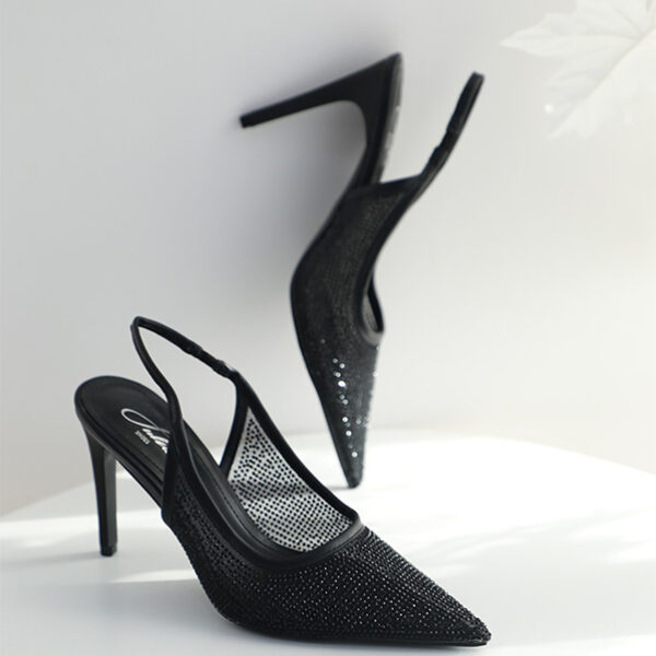 Escarpin Julia 3756 à bout pointu, tulle transparent, avec un talon de 10 cm apporte une touche de sophistication à toute tenue